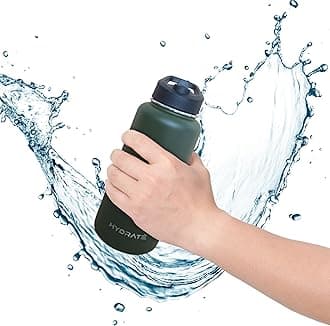 Hydrate 32oz Stainless Steel Water Bottles - Double-Wall Vacuum Insulation - Chug and Straw Lid - Keeps Drinks Cold or Hot for Longer - Leak-Proof with Strap - Ideal for School - Rainforest Green