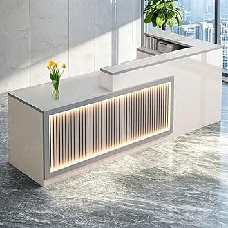 L Shaped Reception Desk, Solid Wood Front Desk with Counter & Lockable Drawers, Retail Checkout Customer Service Counter for Home Office Lobby Store,(I,63in-Left)