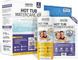 Hot Tub Chemicals Kit Complete Hot Tub Cleaner Kit with 3in1 Weekly Care, Power Purge Jet Cleaner, Towel, Measuring Cup for Standard and Inflatable Spas Made in USA