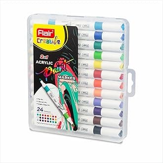 FLAIR Creative Series Acrylic Paint Pen Set | Non-Toxic & Provides Excellent Coverage | Ideal For Mandala Art, Doodling, Drawing, Sketching, Colouring & Shading | 24 Shades Pack