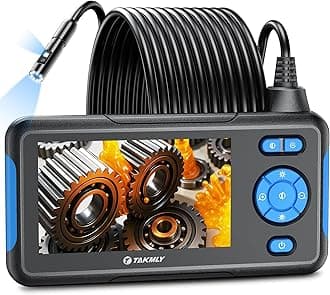 Dual Lens Industrial Endoscope Inspection Camera with Screen 8.5mm IP67 Waterproof Snake 1080P Handheld Digital Video Borescope with 4.3 inch LCD Dispaly, 6 LEDs,16.4Ft Semi-Rigid Cable, 32GB Card