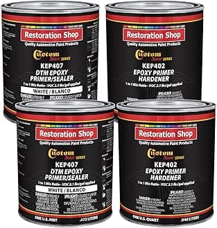 White Epoxy Primer/Sealer 2.1 VOC (Gallon Kit) Anti-Corrosive DTM High-Performance Sealer for Automotive and Industrial Use Kit = 2 Qt. Primer + 2 Qt. Hardener