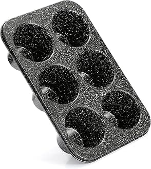 Monfish Jumbo Deep Muffin Pan 6 Extra Large Cup Cupcake Tray Black Granite Finish Muffin Tin Carbon Steel