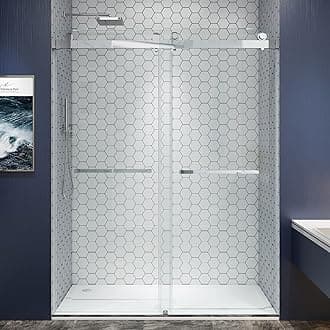 Frameless Shower Door, 68"-72" W x 76" H, Width Adjustable, SGCC Certified 3/8" (10 mm) Clear Tempered Glass, Double Sliding Shower Door, Stainless Steel Chrome Finish DS01