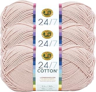 24/7 Cotton Mercerized Lightweight Yarn for Knitting, Crochet, and Crafts, Beechnut, 3 Pack, 185 Yards of Natural Fiber for Breathable Tops, Durable Bags, and Easy-Care Dish Cloths