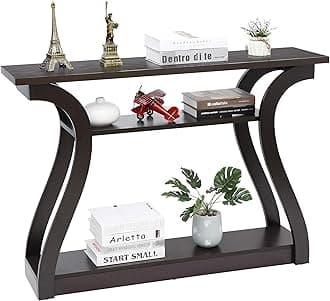 ZenStyle Wood Console Table with Curved Legs and Shelf, 3 Tier Modern Accent Sofa Table for Entryway, Living Room, Hallway, Console Table Entrance, 47 in Wide, Easy Assembly (Cappuccino/Dark Brown)