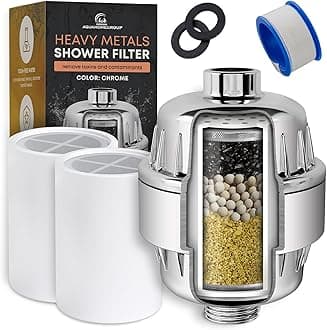 Heavy Metals Shower Filter (2 Cartridges Included) – Removes Lead, Mercury & Impurities – 4-Stage High-Pressure Filtration with KDF 55, Zeolite & Activated Carbon – Universal Fit