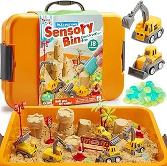 Magic Play Sand for Kids Construction Toys Sandbox with 18 Accessories and Glowing Stones Play Sand Toys for Boys Girls 3 4 5 6 7 8 Year Old Sensory Bin Learning Gifts