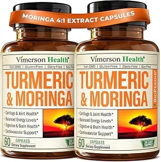 Moringa Turmeric Supplement for Joint Health, Gut Health, Energy and Immune Support – Total Wellness Formula with Tumeric Moringa Pure Capsules – Turmeric Curcumin with Black Pepper – 60 Count 2 Pack