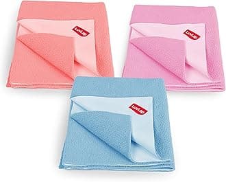 Luv Lap Instadry Extra Absorbent Dry Sheet/Bed Protector, 0m+ - Small 50 x 70cm, Pack of 3 (Salmon Rose, Baby Pink, Sky Blue)