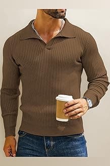 Men's Cotton Full Sleeve Collar Polo Sweater for Men, Rib Knitted Sweaters for Men Winter Sweater for Man