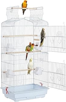 Yaheetech Metal Bird Cage Parrot Cage for Budgie/Lovebird/Cockatiel/Canary with Open Play Top 104cm White