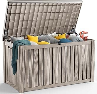200 Gallon Resin Deck Box, Lockable Patio Outdoor Storage Box for Furniture, Garden Tools and Tools Storage, Waterproof Outside Storage Boxes - Grey