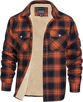 EKLENTSON Men's Winter Thick Fleece Lined Warm Plaid Flannel Shirt Jackets Casual Button Down 3 Pockets Sherpa Coats
