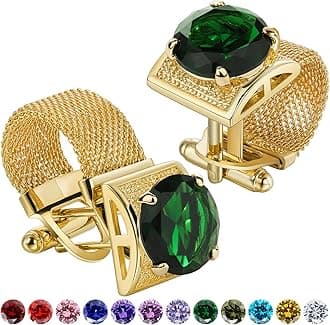 Birthstone Gold Tone Cufflinks for Men with Chain Shirt cuff links Wedding Business Birthday Christmas Gifts for Men