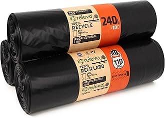 Relevo 240L Wheelie Bin Liners – 55 µm (Micron) Thick, Reusable and Extra Strong Wheelie Bin Bags, 120 cm x 140 cm Extra Large Bin Bags