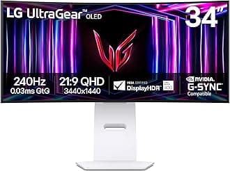 34GS95QE 34-inch Ultragear OLED Curved Gaming Monitor WQHD 800R 240Hz 0.03ms DisplayHDR True Black 400 AMD FreeSync Premium Pro NVIDIA G-Sync HDMI 2.1 DisplayPort Tilt/Height/Swivel Stand White