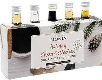 Monin - 5 Flavor Holiday Cheer Collection: Macadamia Nut, Peppermint, Cookie Butter, Toasted Marshmallow, & Gingerbread, Natural Flavors for All Drinks, Gluten-Free (1.69 oz per bottle)