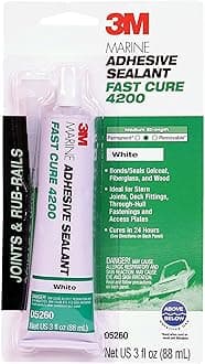 Marine Adhesive Sealant 4200FC, Fast Cure, White, 3 oz Tube, 1 Each, Semi-Permanent Flexible Adhesive Sealant for Boats and Marine Applications