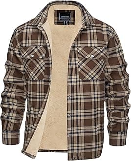 EKLENTSON Men's Winter Thick Fleece Lined Warm Plaid Flannel Shirt Jackets Casual Button Down 3 Pockets Sherpa Coats