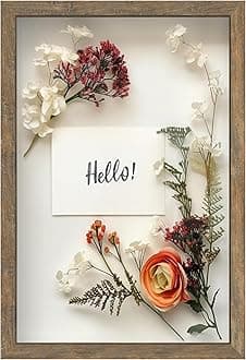 FrameWorks 12" x 18" Brown Wooden Shadow Box Frame Soft Felt Backing Tempered Glass and Includes Elegant White Ball Push Pins