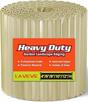 LAVEVE Corrugated Metal Garden Edging 6" x 20Ft, Landscape Edging Border for Lawn, Flower Bed, Garden Fence, Paver Edging (Cream)