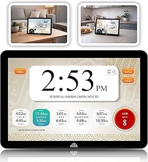 Masjidal 10" Smart WiFi Digital Azan Clock & Islamic Prayer Frame – Automatic Worldwide Prayer & Iqamah Times, Full Quran Player, Athan Alarm, Ramadan Clock, Touchscreen Muslim Home Display, Black
