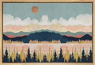 SIGNFORD Framed Canvas Print Wall Art Woodland Nursery Decor Mountain, Forest & Lake Abstract Wilderness Modern Art Rustic Scenic Colorful for Living Room, Bedroom, Office - 16"x24" Natural