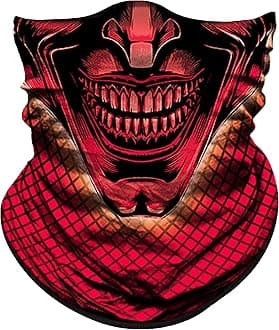 Obacle Skull Face Mask Half for Dust Wind UV Sun Protection Seamless 3D Tube Mask Bandana for Men Women Durable Thin Breathable Skeleton Mask Motorcycle Riding Biker (Red Triangle Smile Grid Skull)