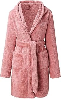 Women Fleece Bathrobe Plush Short Robe Long Sleeve Robe Attached Belt Lightweight Fleece Shawl Collar Soft Plush Spa Bathrobes Night Sleepwear Ladies Loungewear, Pink - L
