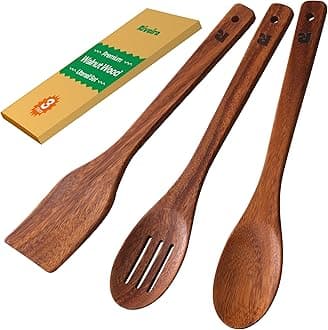 Riveira Walnut Wooden Spoons for Cooking Set of 3 – Natural Walnut Wooden Cooking Utensils, Spatula, Spoon - Premium Quality Utensil Set for Non-Toxic Cooking