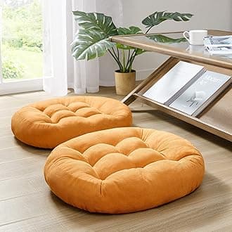 Degrees of Comfort Floor Cushion Pillow Set 2, Round Large Pillows Seating for Adults, Tufted Corduroy Floor Cushions for Living Room Tatami, Orange Yellow, 22 Inch