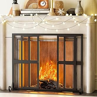 Fireplace Screen with Sliding Doors, 37.8" W x 35" H Handcrafted Wrought Iron Fire Spark Guard Fire Place Gate Protector for Living Room, Children and Pet Safety