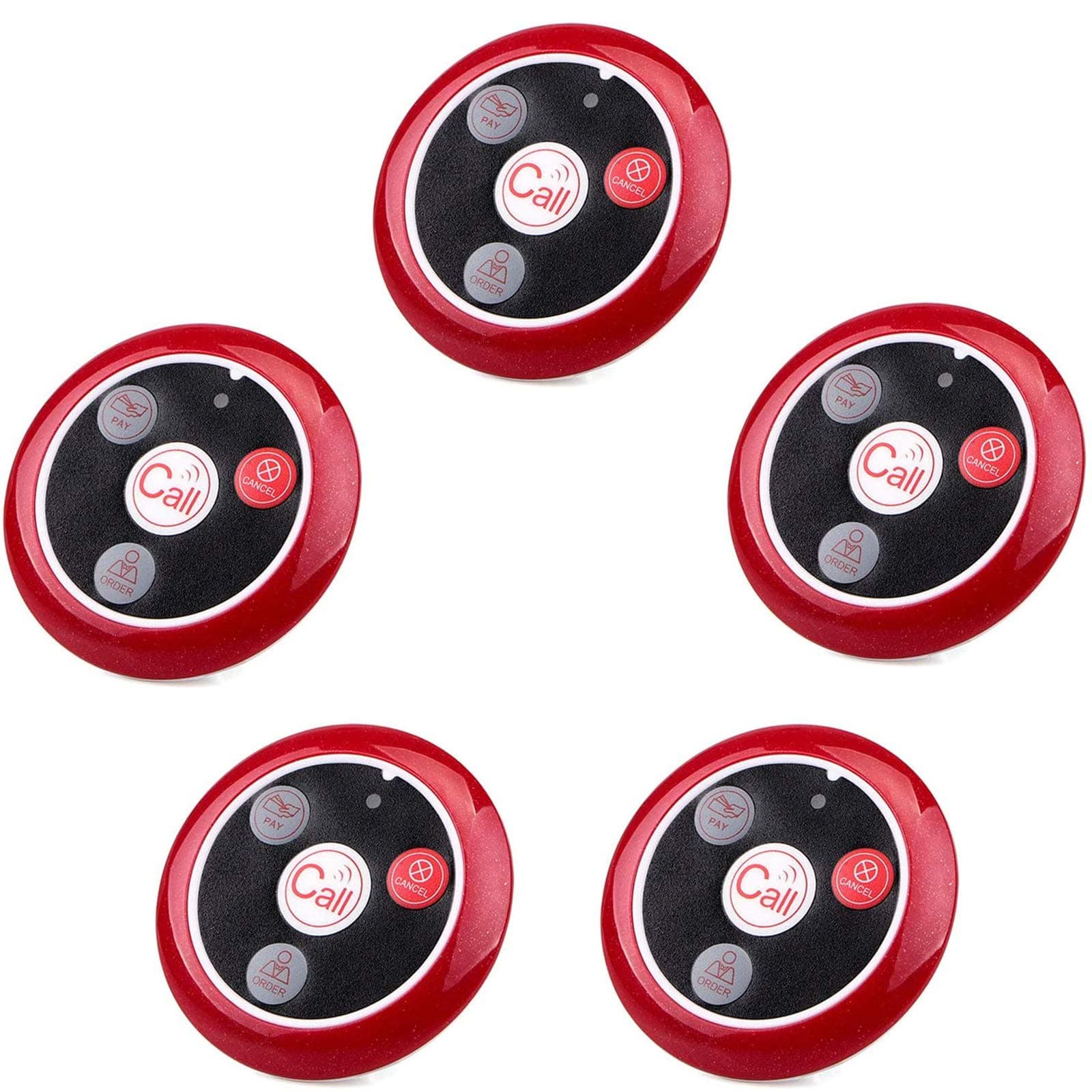 Retekess T117 Restaurant Pagers, Pager Call Button, 4 Function Key, 6 Monate Bereitschaftsdienst, for Restaurant, Hotel, Bar (5 Call Buttons)