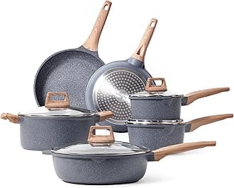 CAROTE 10 Pcs Pots and Pans Set, Granite, Stone Non Stick Frying Pan, Cooking Set (Induction Cookware)