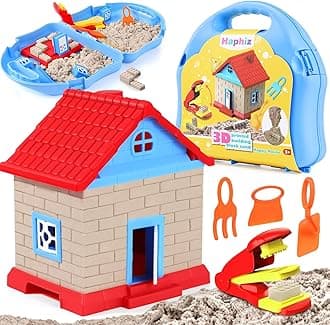 Haphiz Magical Play Sand for Kids 3 4 5 6 7 8 Years Sand Construction Set Building Molds Self-Sticking Sandbox Sand Art Kits Sensory Toys Birthday Christmas Presents House