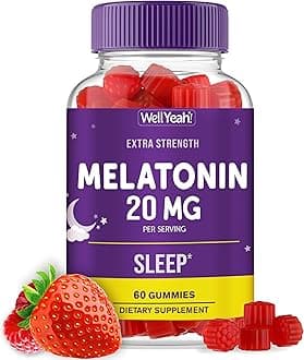 WellYeah Melatonin Gummies 20mg | Sleep Support | Maximum Strength Melatonin 20mg Gummies for Adults | Fast Dissolved | Great Berry Flavor | 60 Count | Vegan, Non GMO