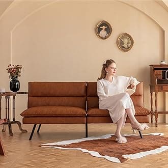 Futon Sofa Bed, Memory Foam Futon Couch with Adjustable Backrest, Multi-Functional Design Convertible Sofa Bed, Space-Saving Sleeper Sofa for Living Room(New Brown)