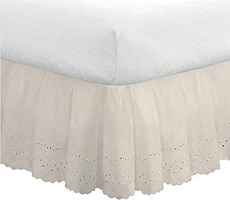 Eyelet Ruffled Bedskirt - Ruffled Bedding with Gathered Styling -14" Drop, King, Bone Ivory
