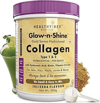 - HealthyHey Skin Glow-n-Shine® Collagen Powder 200g | Hydrolysed Collagen for Women and Men with Hyaluronic Acid, Biotin and Vitamin C for Healthy Skin, Hair and Nails - (Jaljeera, 200gm)