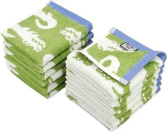 Original Kids Bath Time in A While Crocodile Set of 12 Washcloths, Cotton, 12 x 12 inch, White Green and Blue, 630GSM