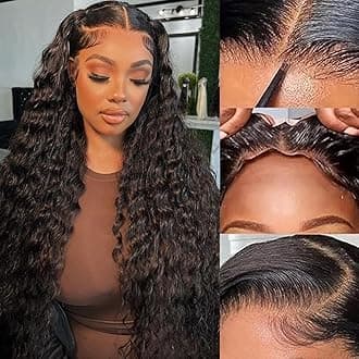 30 Inch Wear and Go Glueless Wigs Human Hair Pre Plucked Pre Cut Deep Wave Lace Front Wigs for Women Real Glueless Curly Wig Human Hair for Beginners 4x4 Closure Wigs