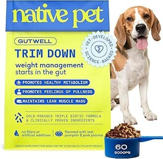 Native Pet GutWell Trim Down - Weight Management Dog Food Topper & Weight Loss Supplement Promotes Feelings of Fullness, Healthy Metabolism & Lean Muscles with Triple-Biotic & L-Carnitine - 60 Scoops