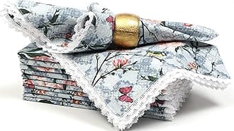 Bedding Craft Printed Cotton Dinner Napkins Set of 12 – 18x18 Lace Birds Design – Elegant & Reusable Fabric Table Napkins for Dining, Parties, Weddings & Everyday Use