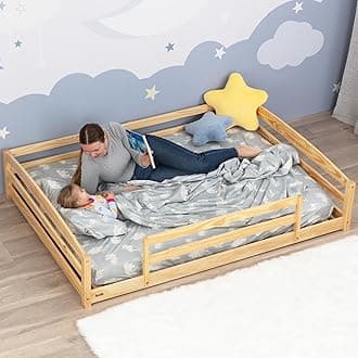 Ocodile Full Size Montessori Floor Bed for Kids - Strong Slatted Bed Frame with Full Rails - Ideal for Little Girls and Boys - Varnished