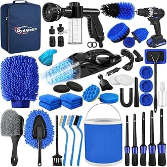 Qydipclin 45Pcs Car Detailing Kit, Car Detailing Brush Set, Car Wash Cleaning Kit, Car Detailing Brushes, Professional Car Care Kit for Interior Exterior Wheels, Blue