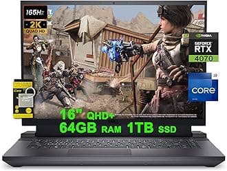 DELLG16 7630 16 Flagship Gaming Laptop 16" QHD+ 165Hz (100% DCI-P3, 3ms) Intel 24-Core i9-13900HX Processor 64GB RAM 1TB SSD GeForce RTX 4070 8GB Graphic RGB Backlit Thunderbolt Win11 w/ICP Accessory