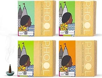 PHOOL LUXURY INCENSE Natural Cones (Bundle Pack Of 4) I Citral Fragrances - Citronella, Eucalyptus, Lemongrass, Orange I 100% Organic Dhoop Cones | Natural Mosquito Repellents