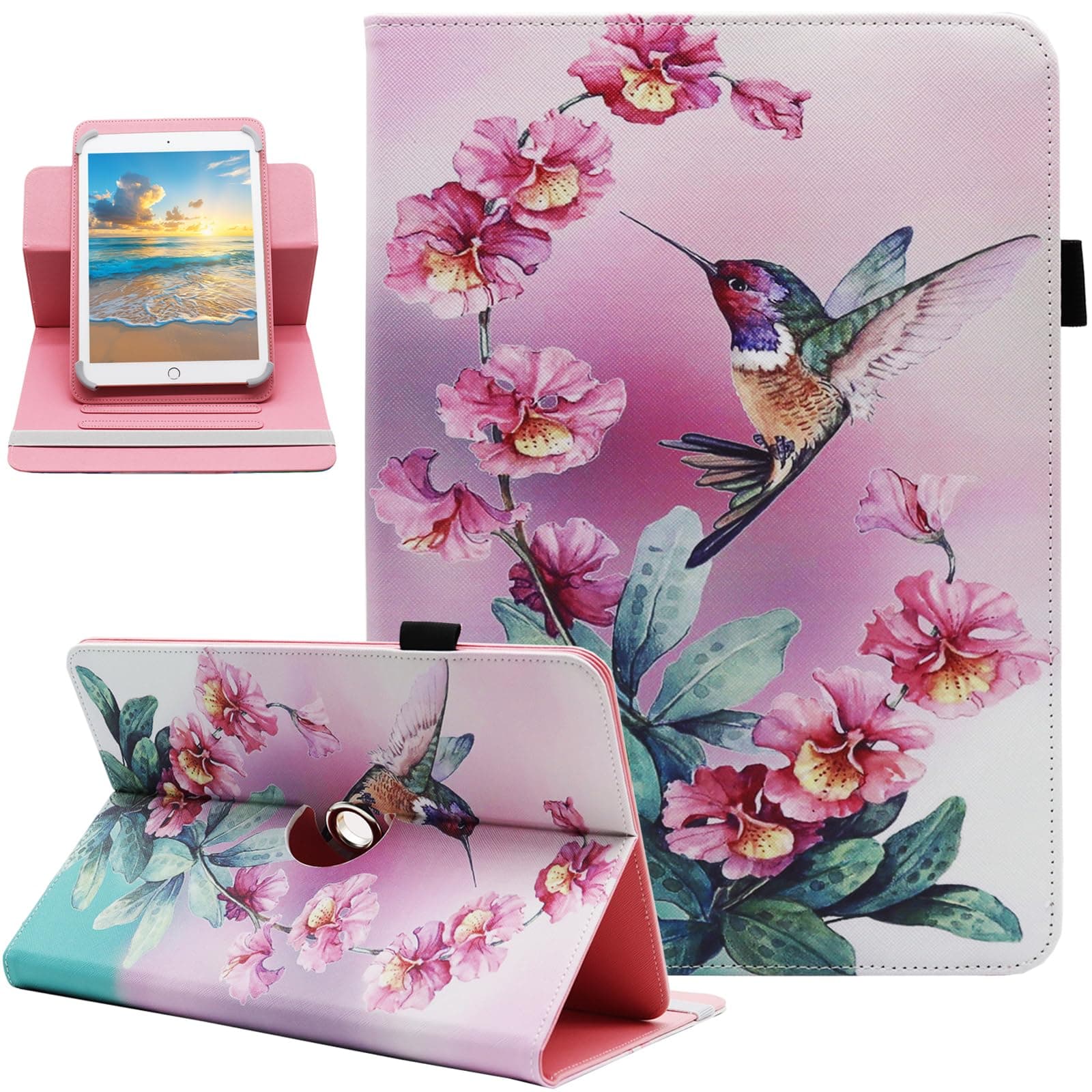 Universal 10 10.1 Inch Android Tablet Case, Dluggs PU Leather 360 Degree Rotating Multi-Angle Viewing Stand Case Cover for 10 10.1 and All 9.5-10.5 Inch Tablet, Bird
