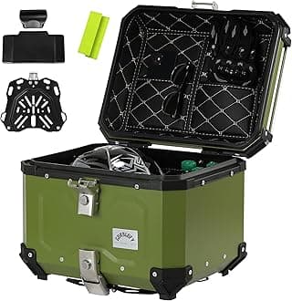 Motorcycle Top Case, 45L Aluminum Motorcycle Top Box with Anti-Theft Lock System, Waterproof, Dustproof, Easy Installation with Universal Bracket, Back Cushion, Jungle Green, GBTC-45G